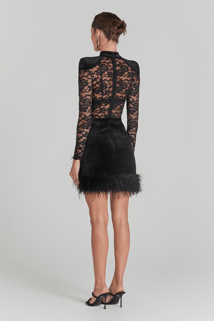 Midnight Velvet Elegance in Lace Mini Dress