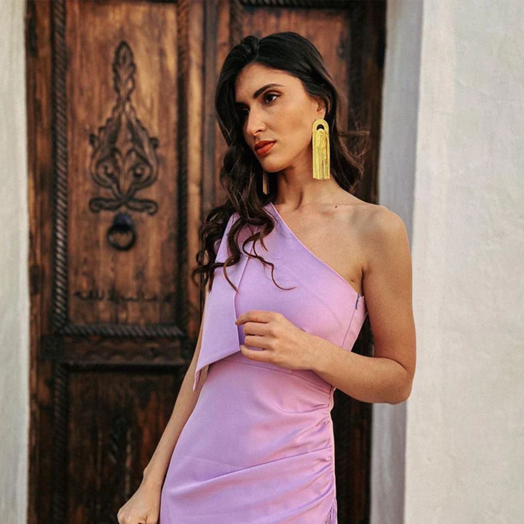 Pretty Girl Lavender One-shoulder Midi Dress With Fringes
