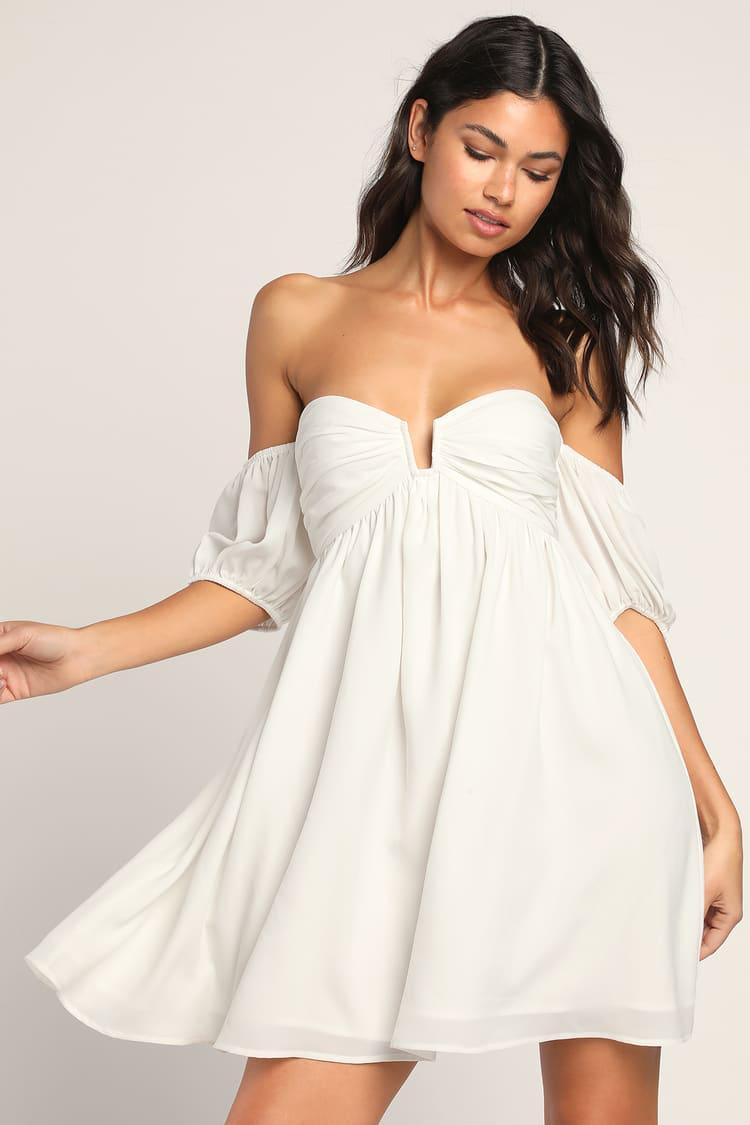 Blind Date White Off- the-Shoulder Mini Dress