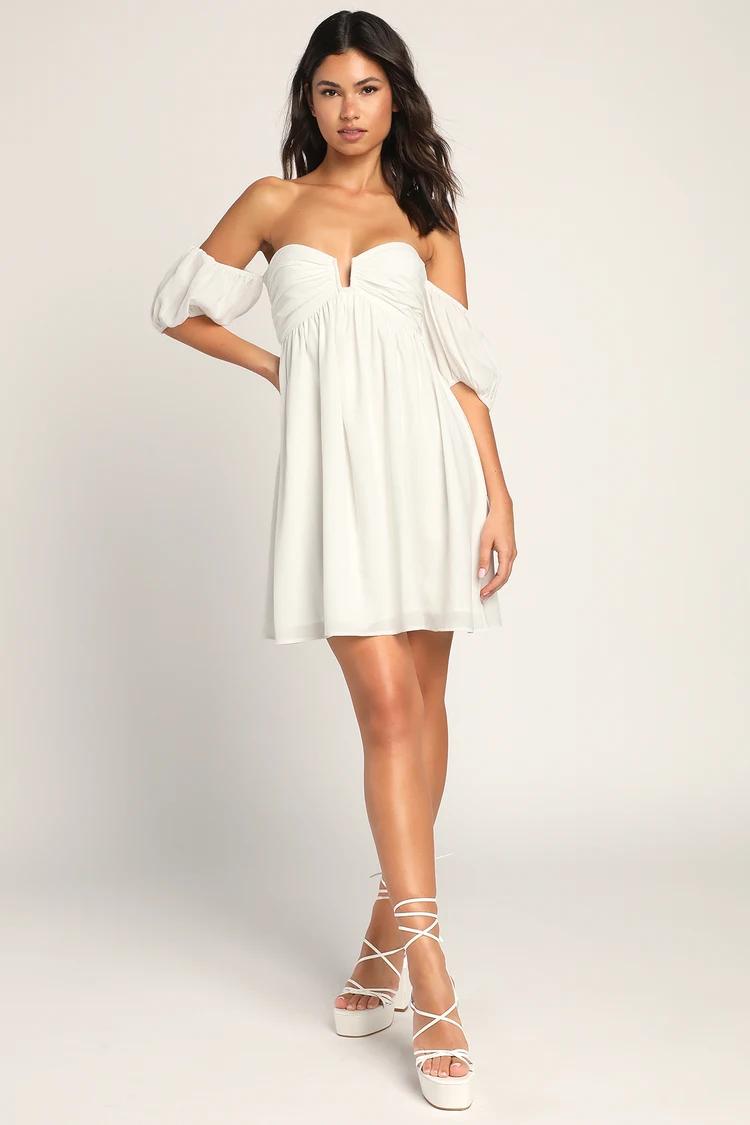 Blind Date White Off- the-Shoulder Mini Dress
