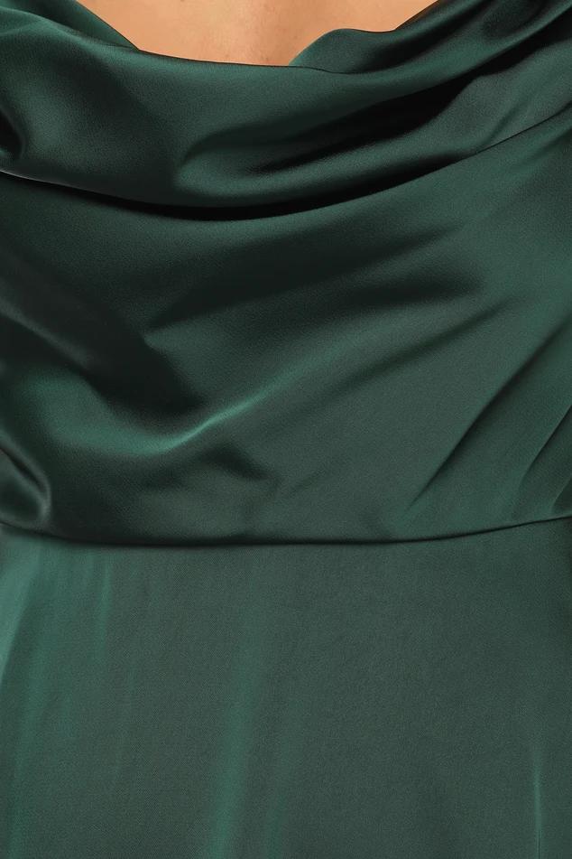 Fanciful Flirt Emerald Green Satin Cowl Neck Skater Mini Dress