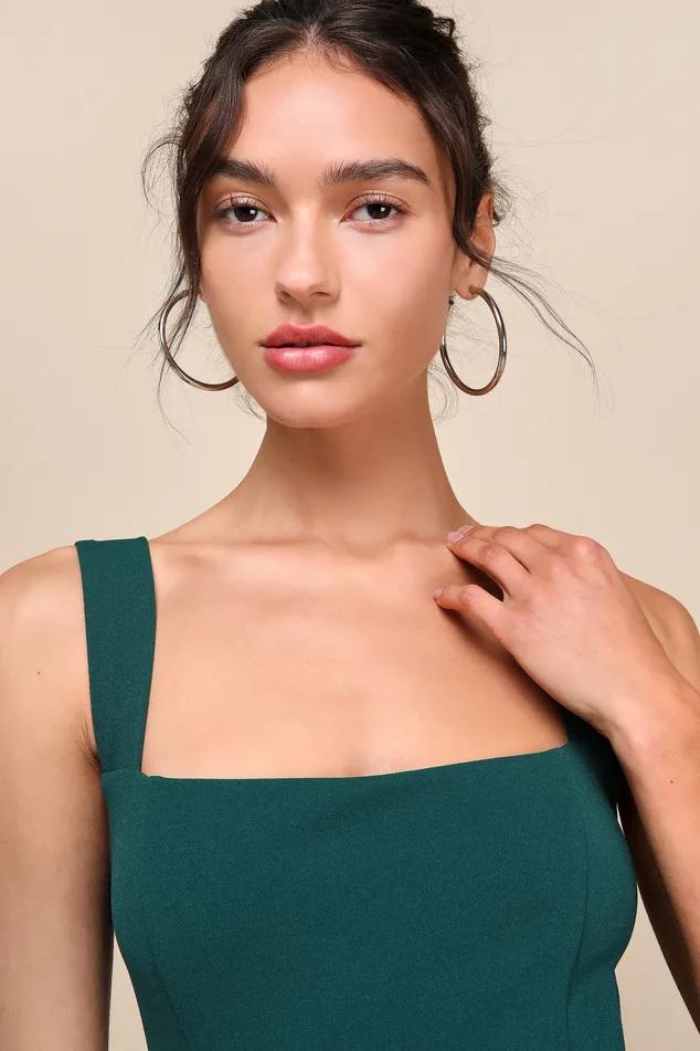 Social Sensation Emerald Green Square Neck Mini Bodycon Dress