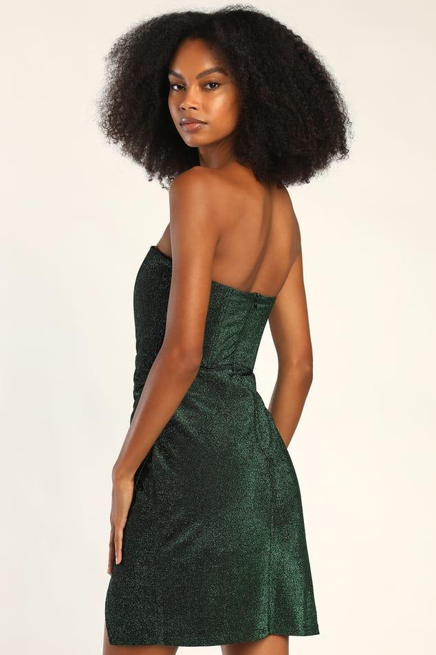 Sensational Shine Emerald Green Strapless Mini Dress