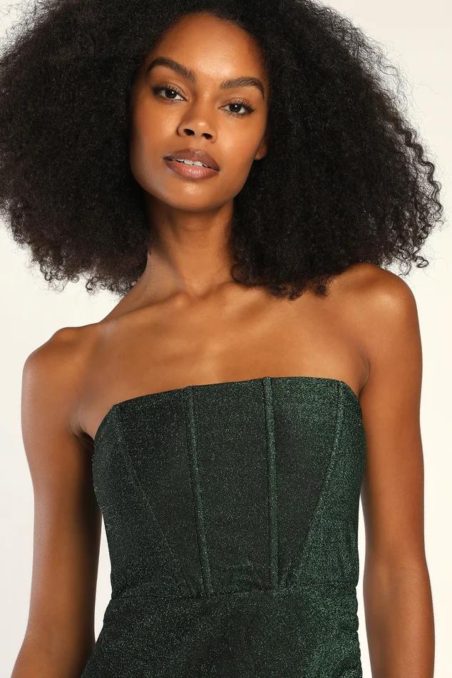 Sensational Shine Emerald Green Strapless Mini Dress