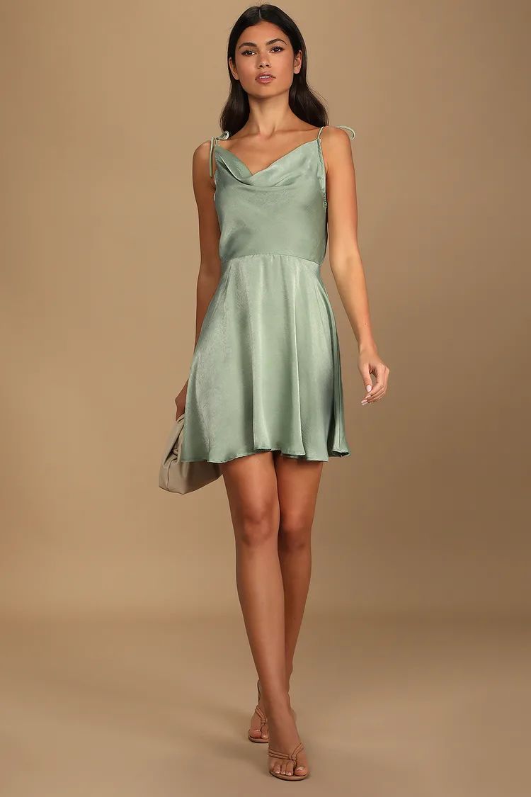 Party With Babe Green Satin Tie-Back Mini Dress