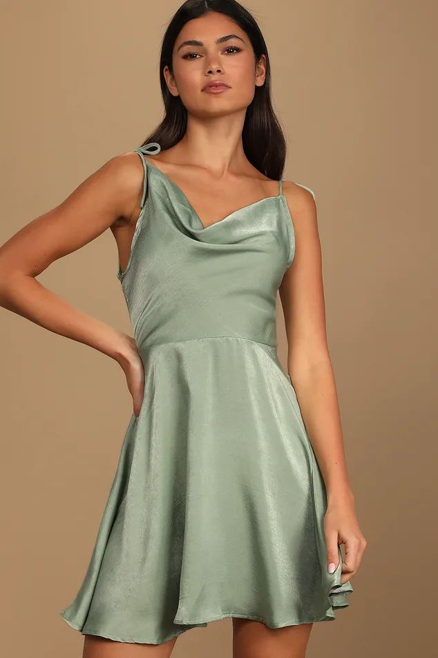 Party With Babe Green Satin Tie-Back Mini Dress