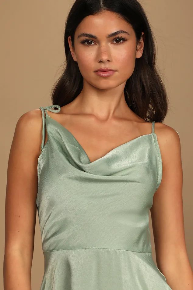 Party With Babe Green Satin Tie-Back Mini Dress