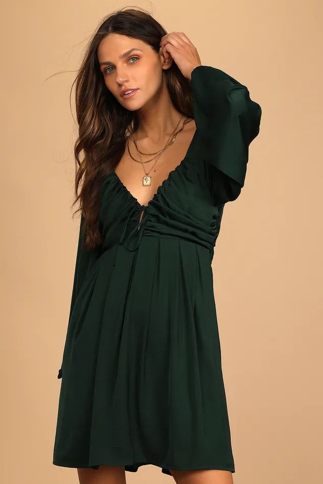 Rise to the Occasion Emerald Green Satin Tie-Back Mini Dress