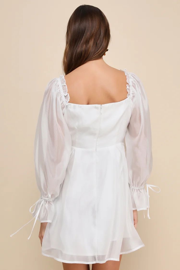 Darling Image White Chiffon Ruffled Off-the-Shoulder Mini Dress