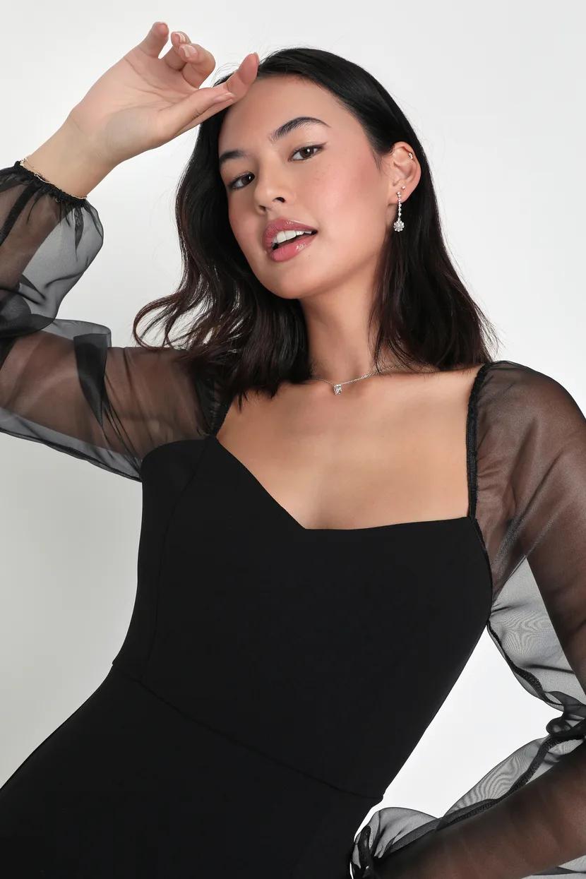 Sophisticated Aura Black Long Sleeve Bodycon Mini Dress