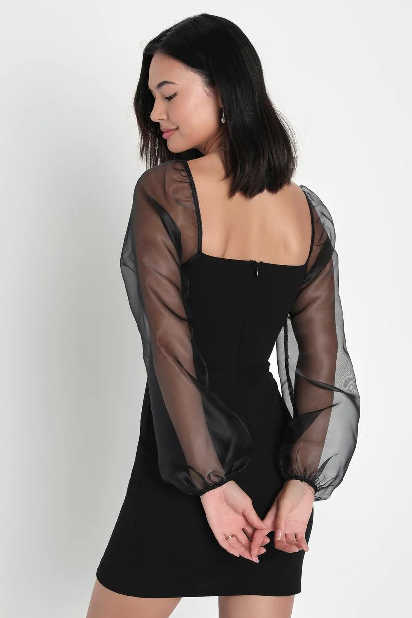 Sophisticated Aura Black Long Sleeve Bodycon Mini Dress