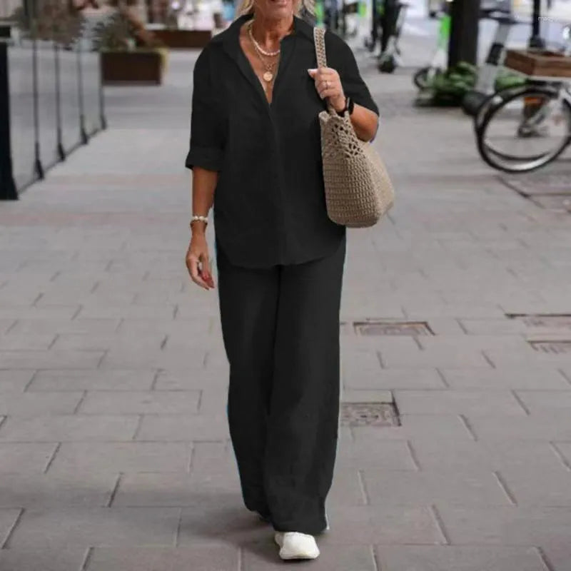 Cotton two-piece set (Long Sleeve Shirt Loose Pants)