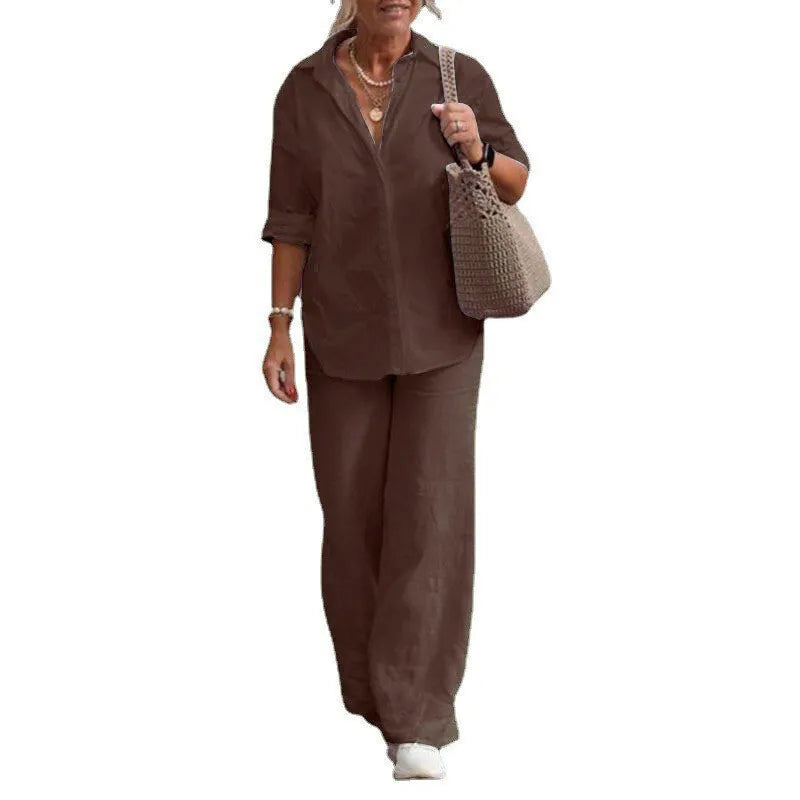Cotton two-piece set (Long Sleeve Shirt Loose Pants)