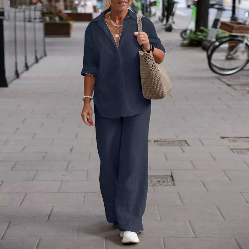 Cotton two-piece set (Long Sleeve Shirt Loose Pants)