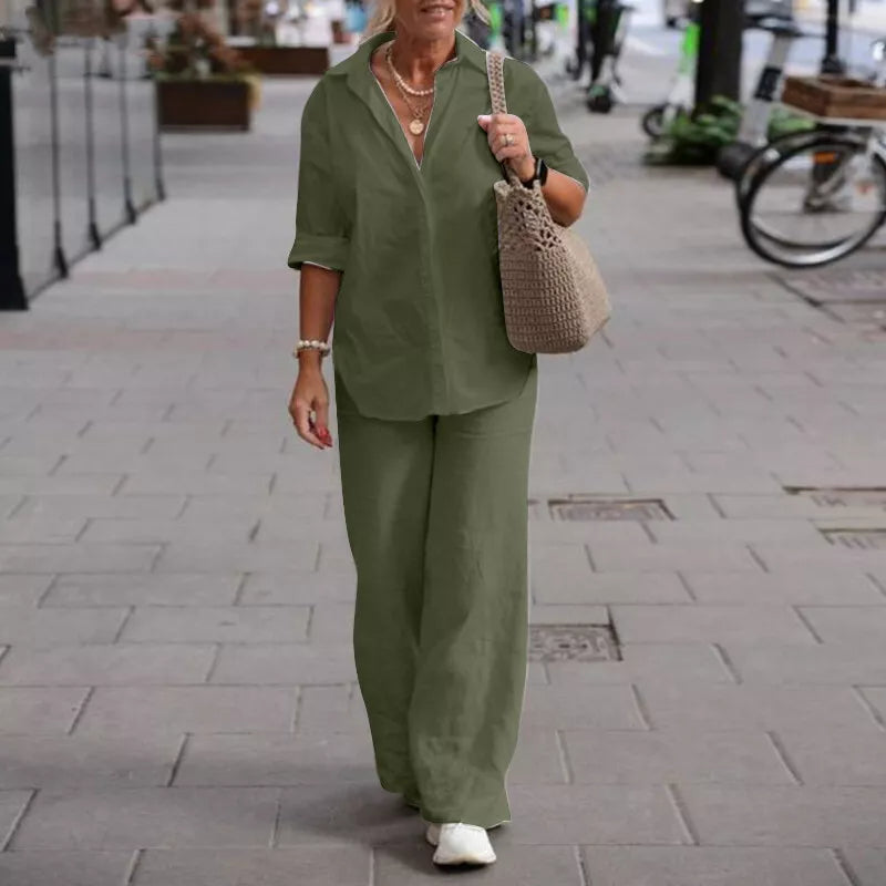 Cotton two-piece set (Long Sleeve Shirt Loose Pants)