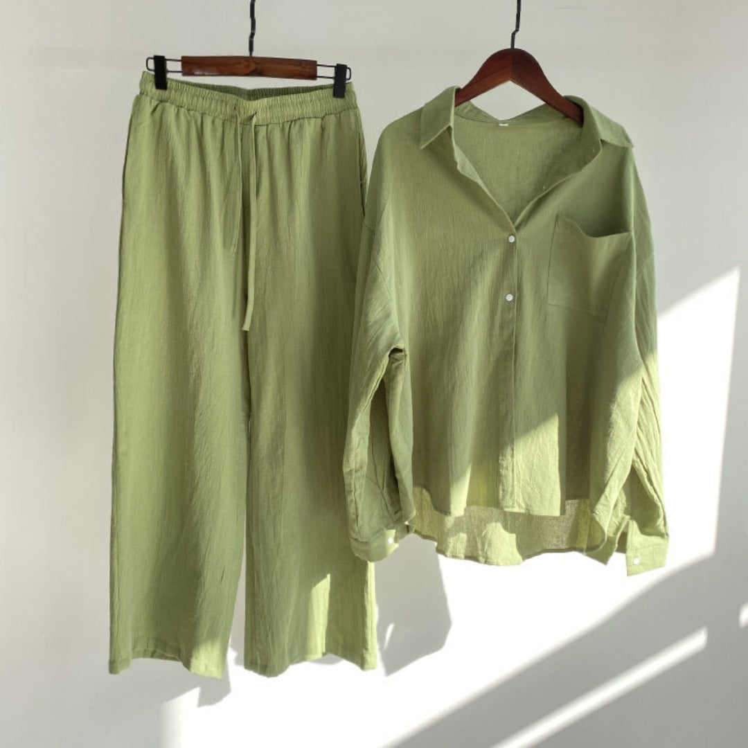 Fairy Women's High Waist Cotton Shirt Suit