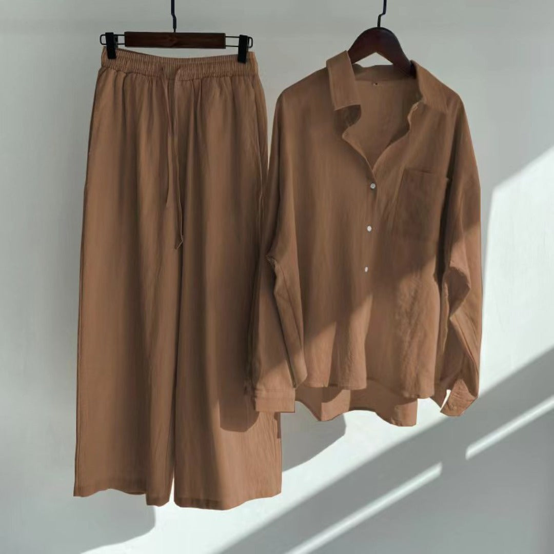 Fairy Women's High Waist Cotton Shirt Suit