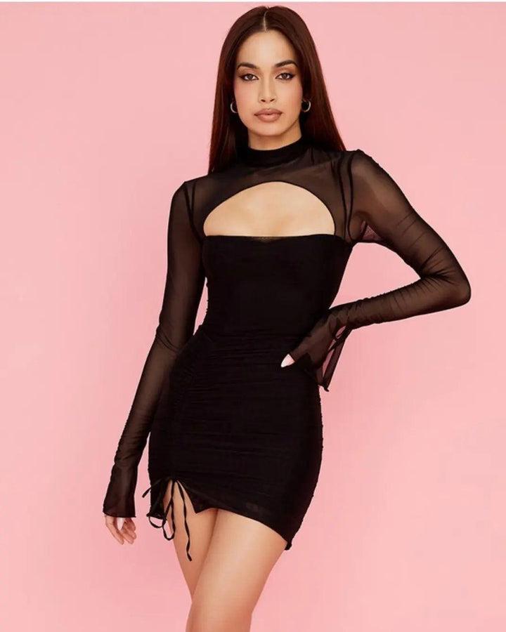 Charismatic Beauty Black Mock Neck Cut-out Mini Dress