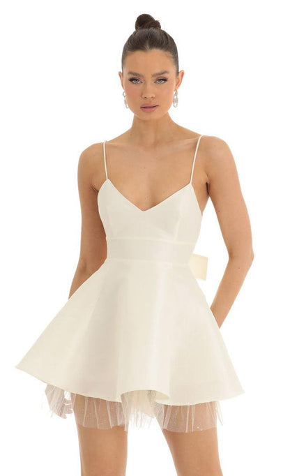 Classic Ivory Charm Tie-Back Mini Dress