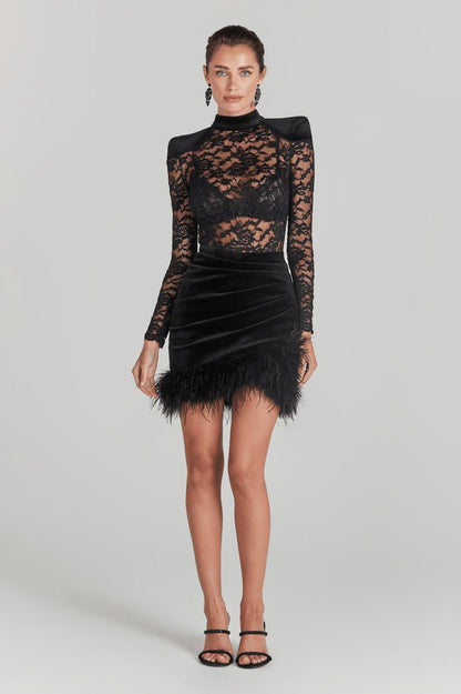Midnight Velvet Elegance in Lace Mini Dress
