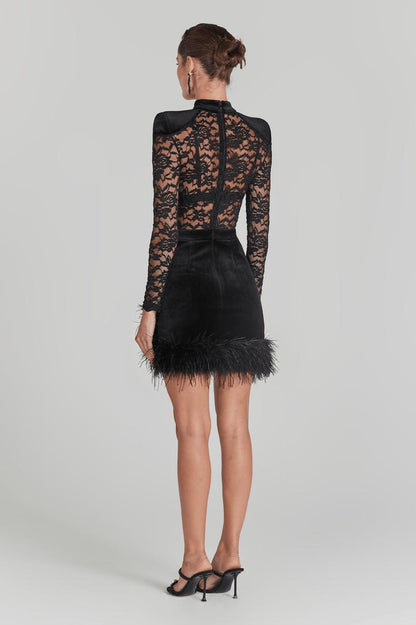 Midnight Velvet Elegance in Lace Mini Dress