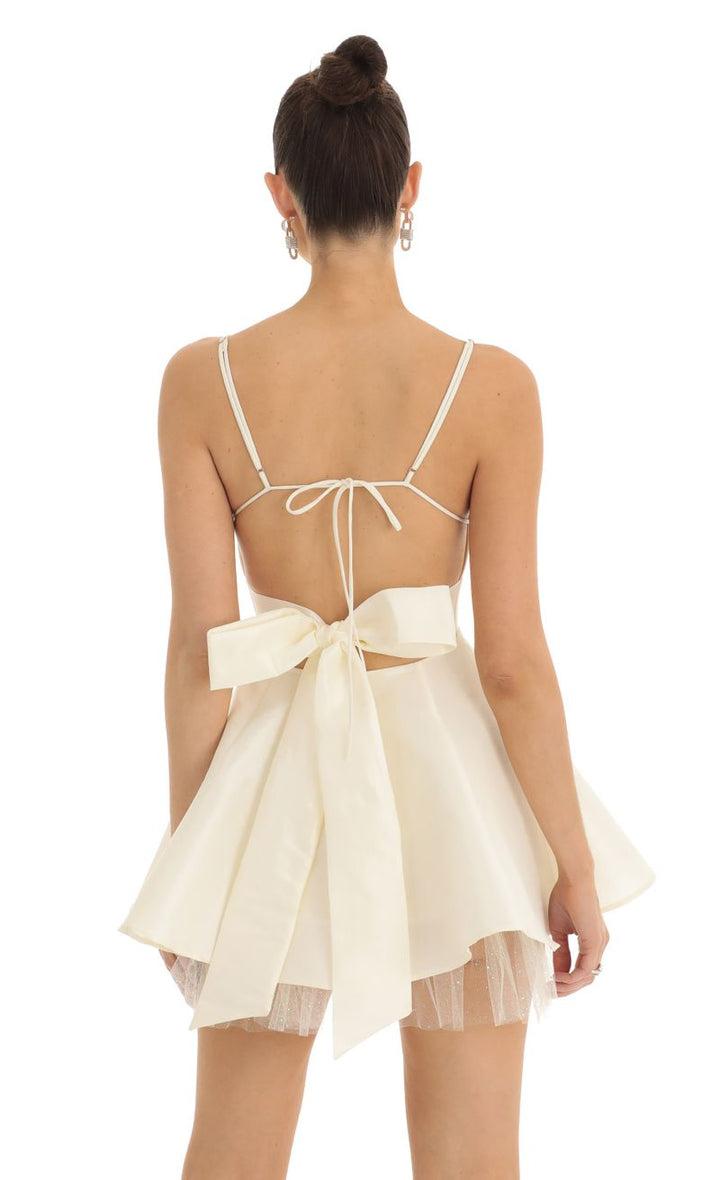 Classic Ivory Charm Tie-Back Mini Dress 