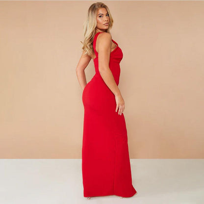 Red One Shoulder Cut Out Cup Detail Maxi Dress Regular