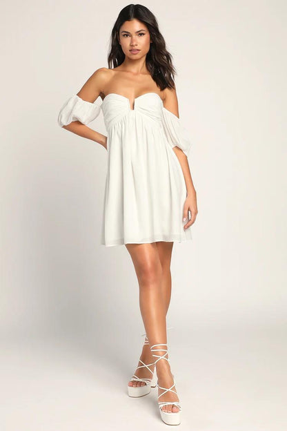 Blind Date White Off- the-Shoulder Mini Dress
