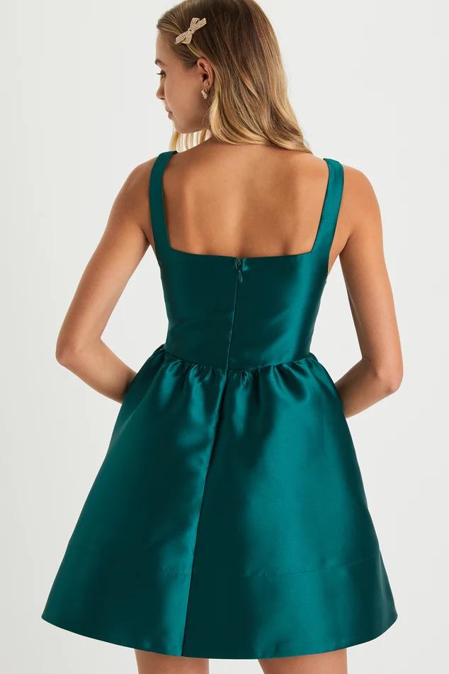 Babe Love Emerald Green Taffeta Corset Mini Dress