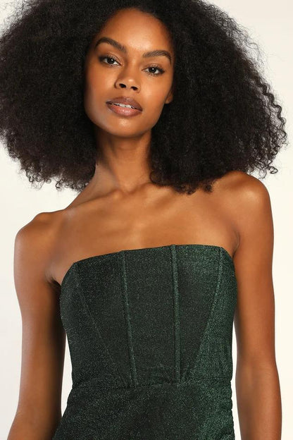 Sensational Shine Emerald Green Strapless Mini Dress