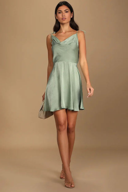 Party With Babe Green Satin Tie-Back Mini Dress