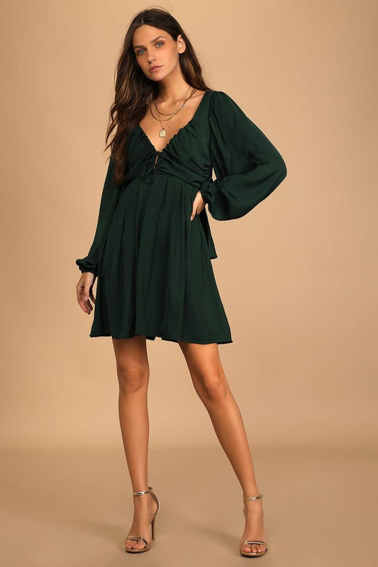 Rise to the Occasion Emerald Green Satin Tie-Back Mini Dress